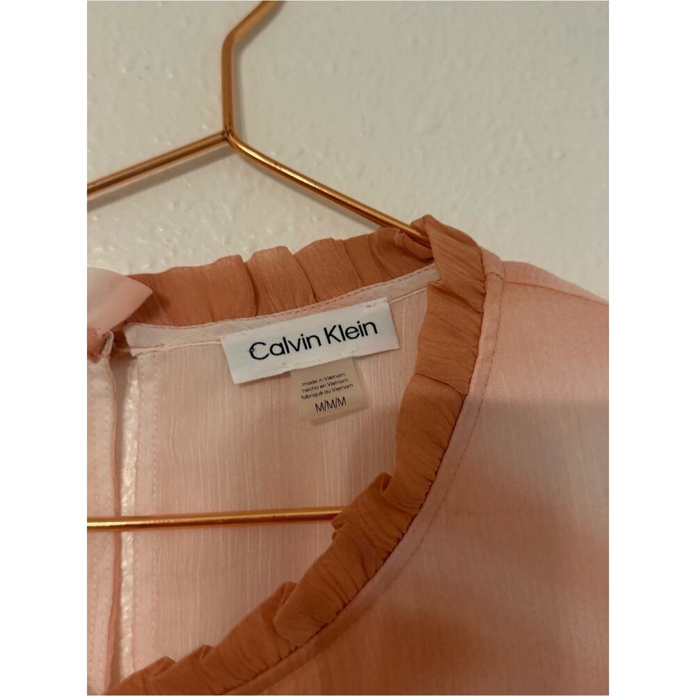 Calvin Klein Peach-Pink lined Satin Short Sleeve Blouse - Picture 3 of 7